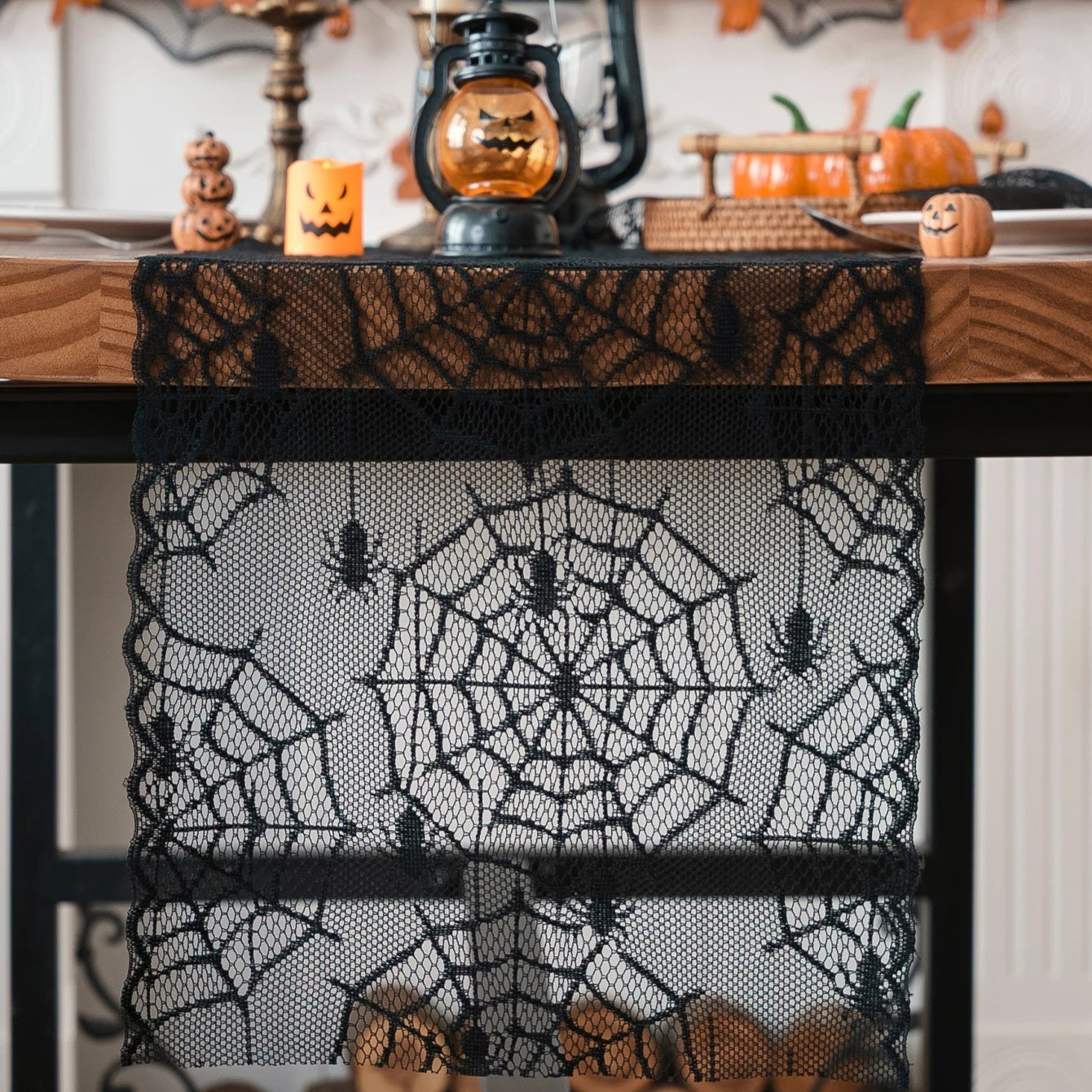 Halloween Small Spider Lace Table Runner for Night Terror Atmosphere Ghost Festival Dining Table Decoration Living Room Kitchen 2