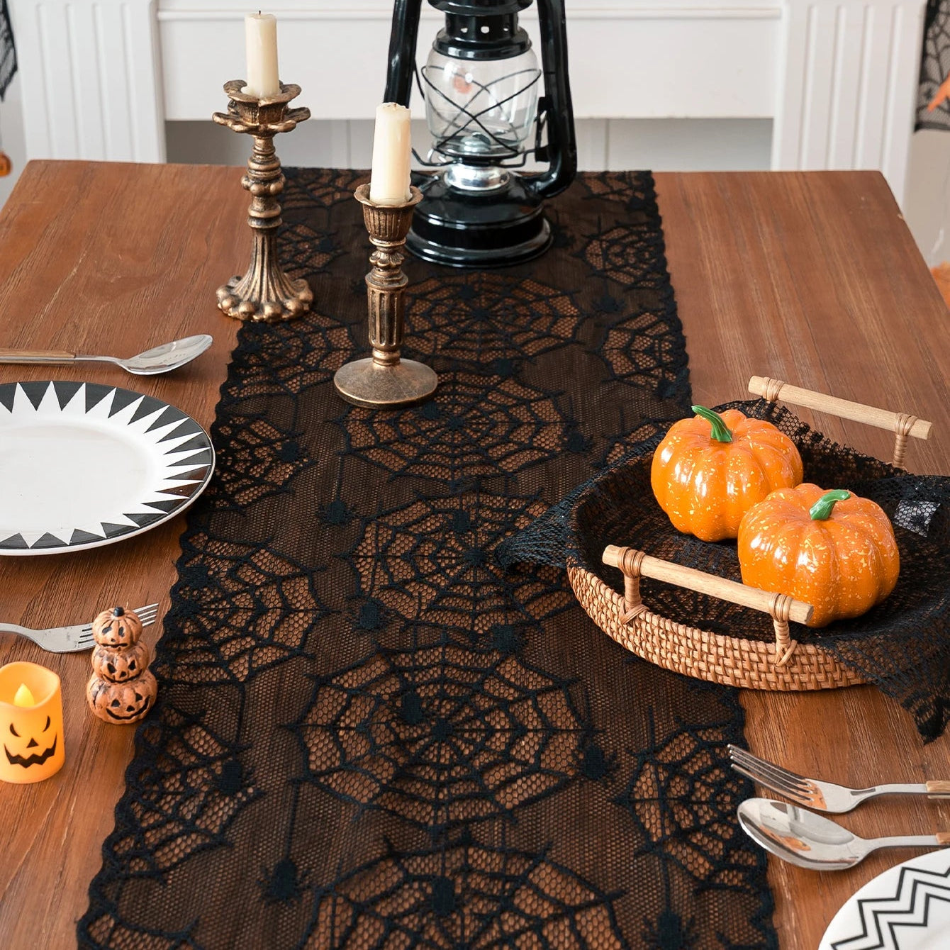 Halloween Small Spider Lace Table Runner for Night Terror Atmosphere Ghost Festival Dining Table Decoration Living Room Kitchen 3