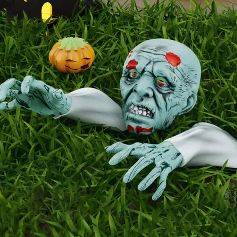 Halloween Stakes Realistic Skeleton Face And Arms Lawn Stakes Realistic Skeleton Stakes Green Skeleton Bone Head And Hands 0