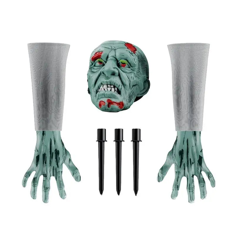Halloween Stakes Realistic Skeleton Face And Arms Lawn Stakes Realistic Skeleton Stakes Green Skeleton Bone Head And Hands 1