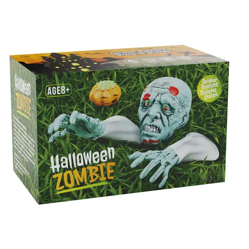 Halloween Stakes Realistic Skeleton Face And Arms Lawn Stakes Realistic Skeleton Stakes Green Skeleton Bone Head And Hands 4