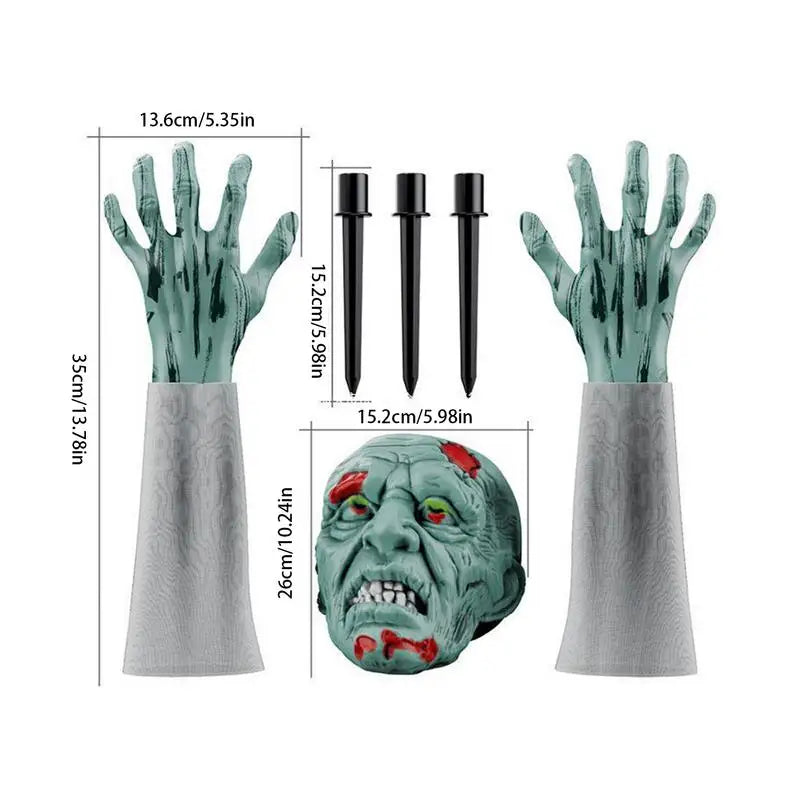 Halloween Stakes Realistic Skeleton Face And Arms Lawn Stakes Realistic Skeleton Stakes Green Skeleton Bone Head And Hands 5