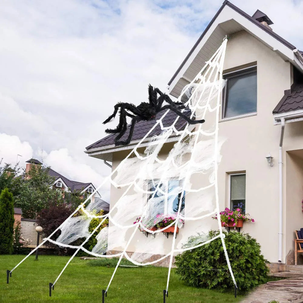 Halloween Triangle Spider Web,5m Large Plush Simulation Spider Web,Haunted Home Outdoor Yard Decoration Props 0