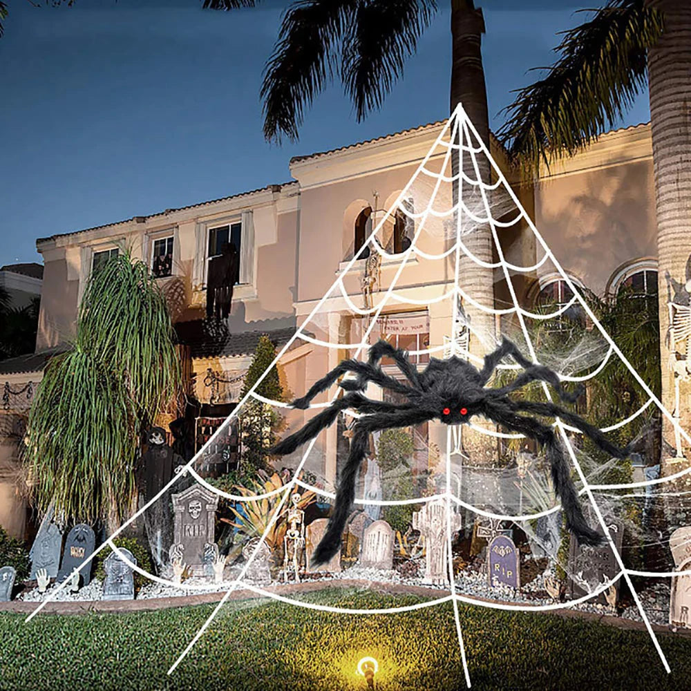Halloween Triangle Spider Web,5m Large Plush Simulation Spider Web,Haunted Home Outdoor Yard Decoration Props 1