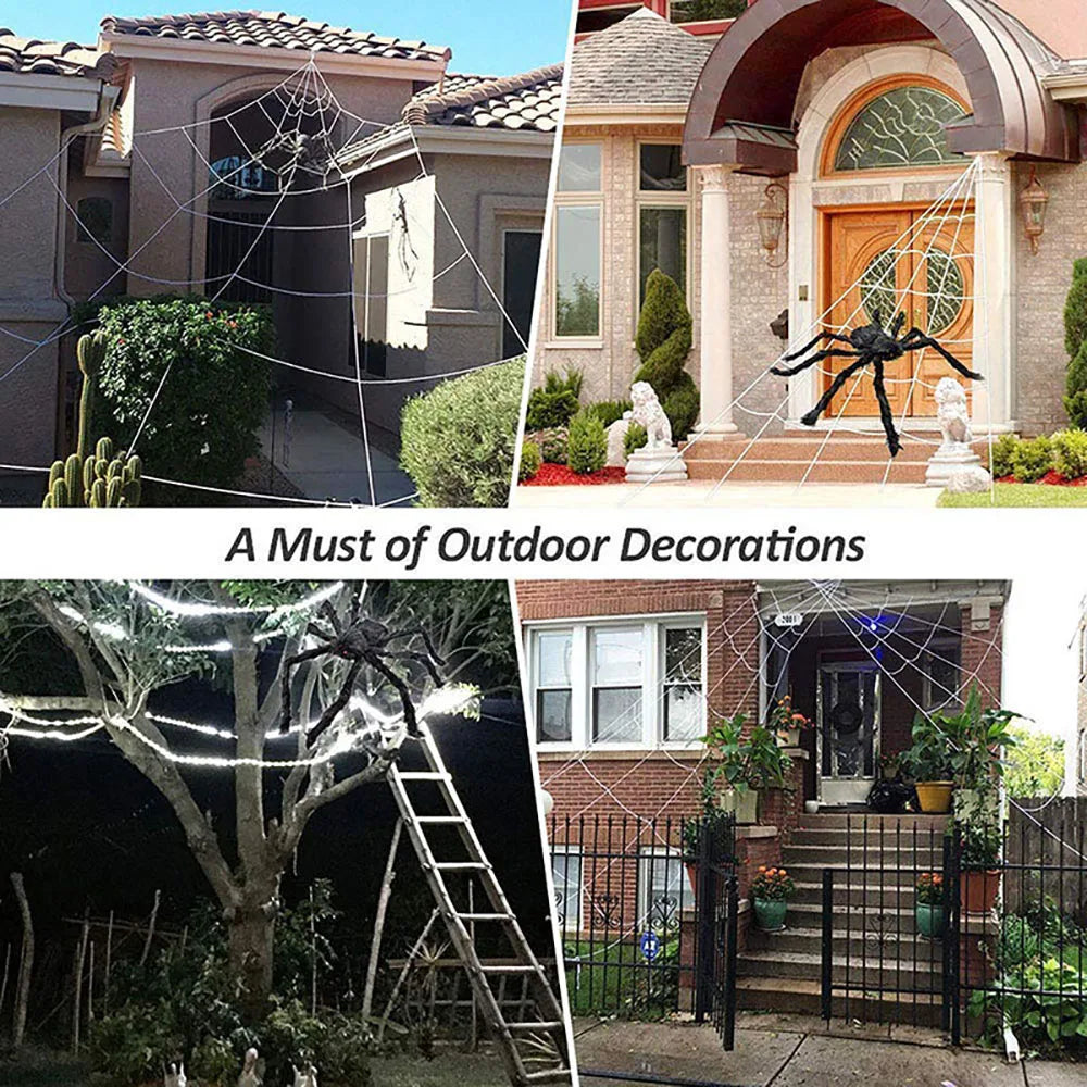 Halloween Triangle Spider Web,5m Large Plush Simulation Spider Web,Haunted Home Outdoor Yard Decoration Props 2
