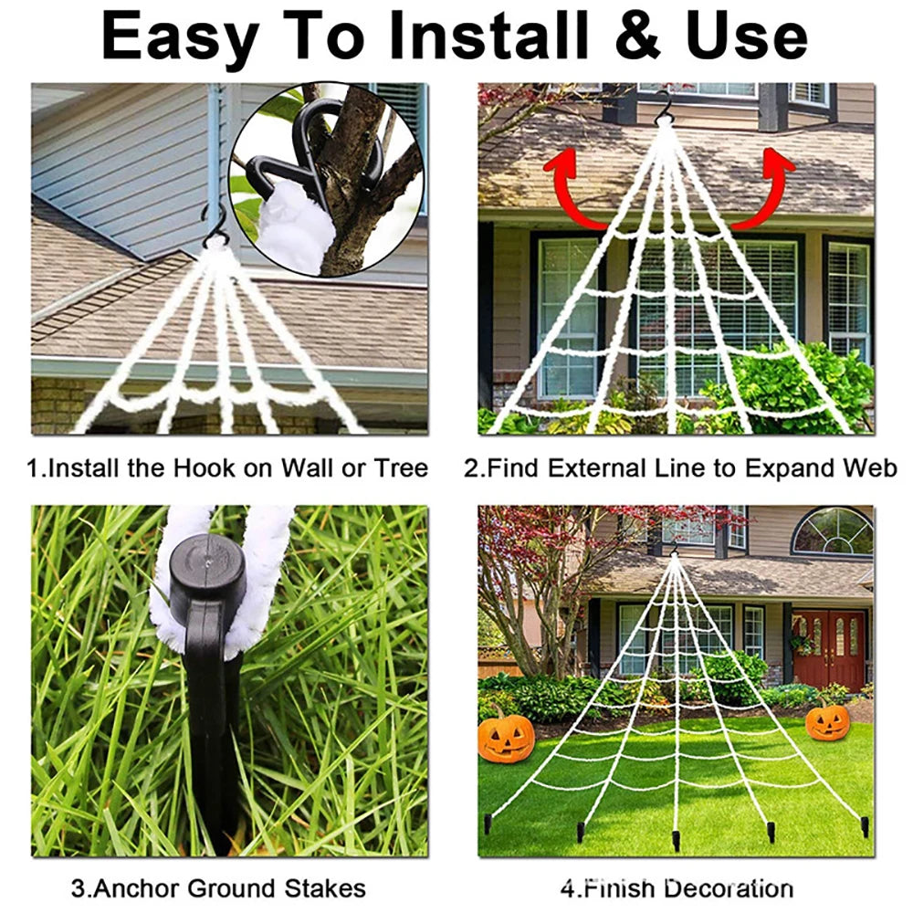 Halloween Triangle Spider Web,5m Large Plush Simulation Spider Web,Haunted Home Outdoor Yard Decoration Props 4