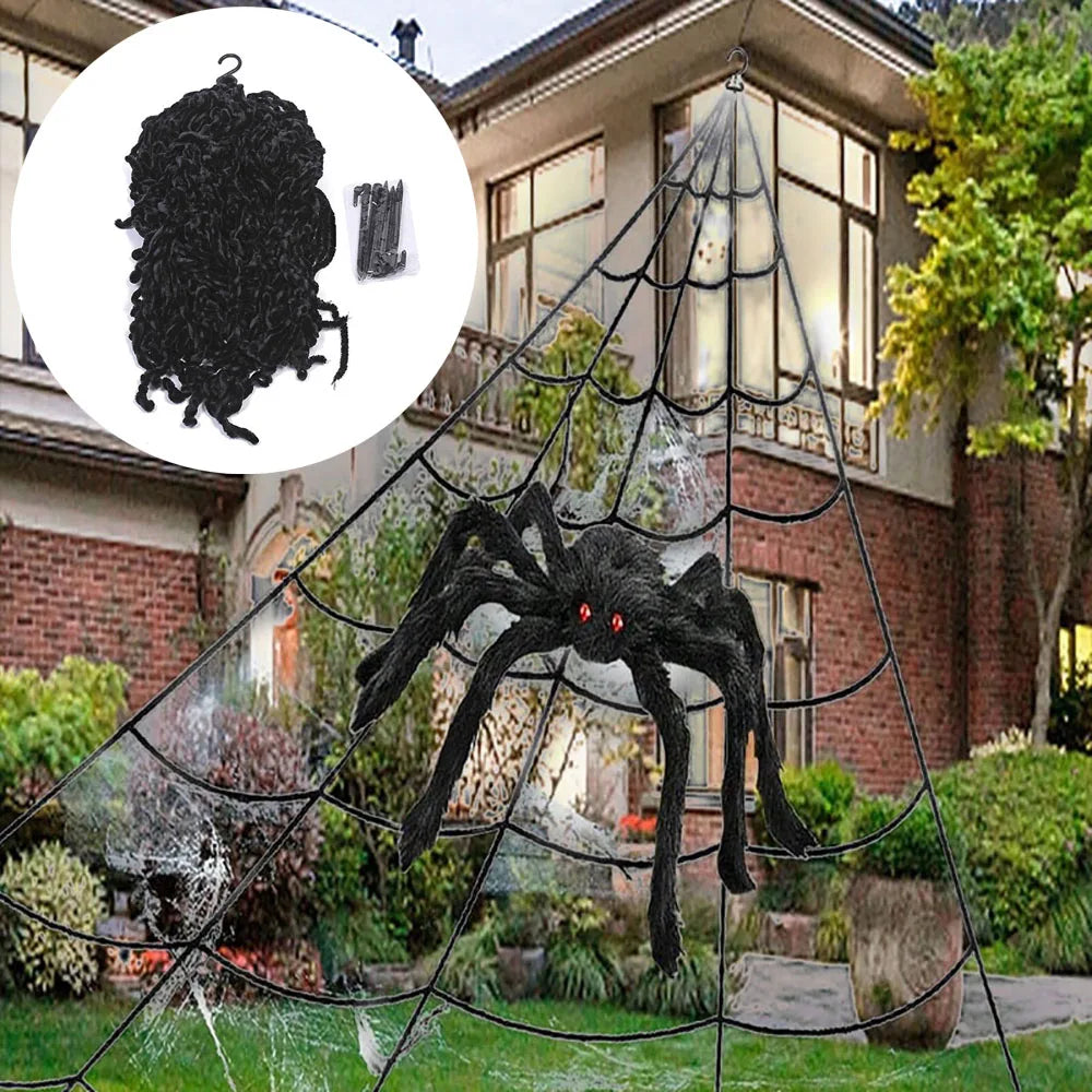 Halloween Triangle Spider Web,5m Large Plush Simulation Spider Web,Haunted Home Outdoor Yard Decoration Props 6
