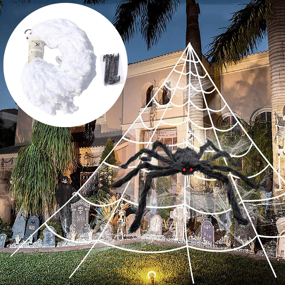 Halloween Triangle Spider Web,5m Large Plush Simulation Spider Web,Haunted Home Outdoor Yard Decoration Props 7