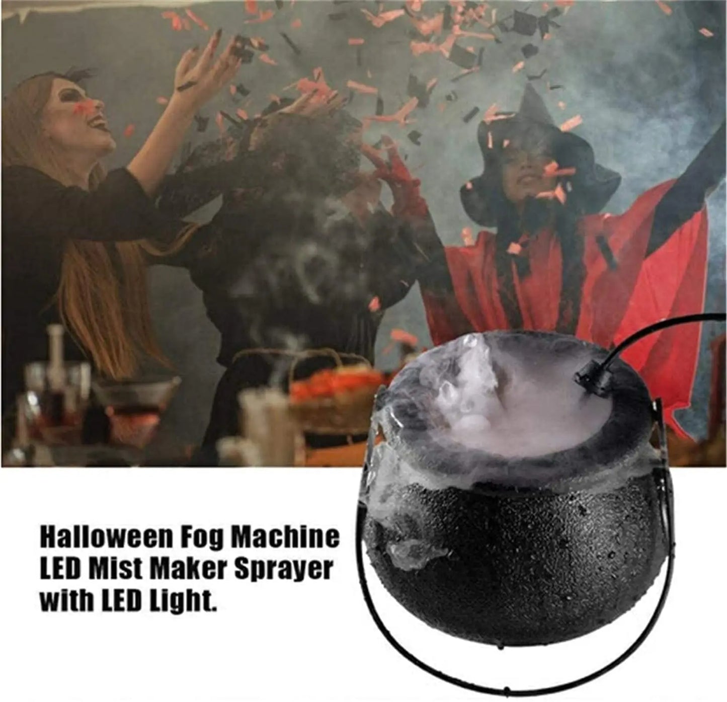 Halloween Witch Pot Mist Maker Fogger,Witch Cauldron Fog Maker with Color Changing LED Light,2023 Halloween Party Gift Decor 3