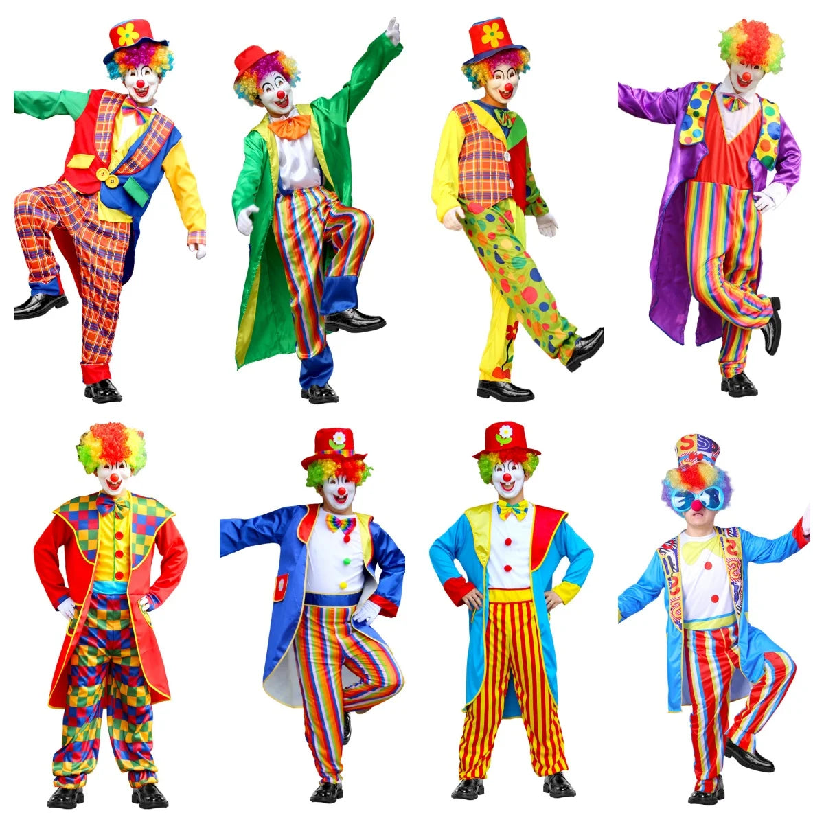 Halloween circus clown costume Stage performance masquerade party Magician adult male costume with hair gloves 0