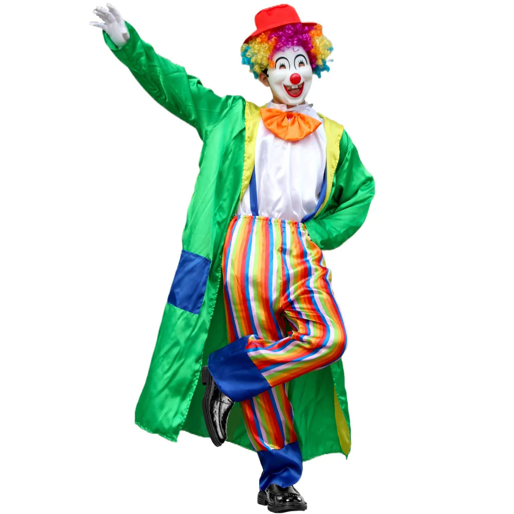 Halloween circus clown costume Stage performance masquerade party Magician adult male costume with hair gloves 1