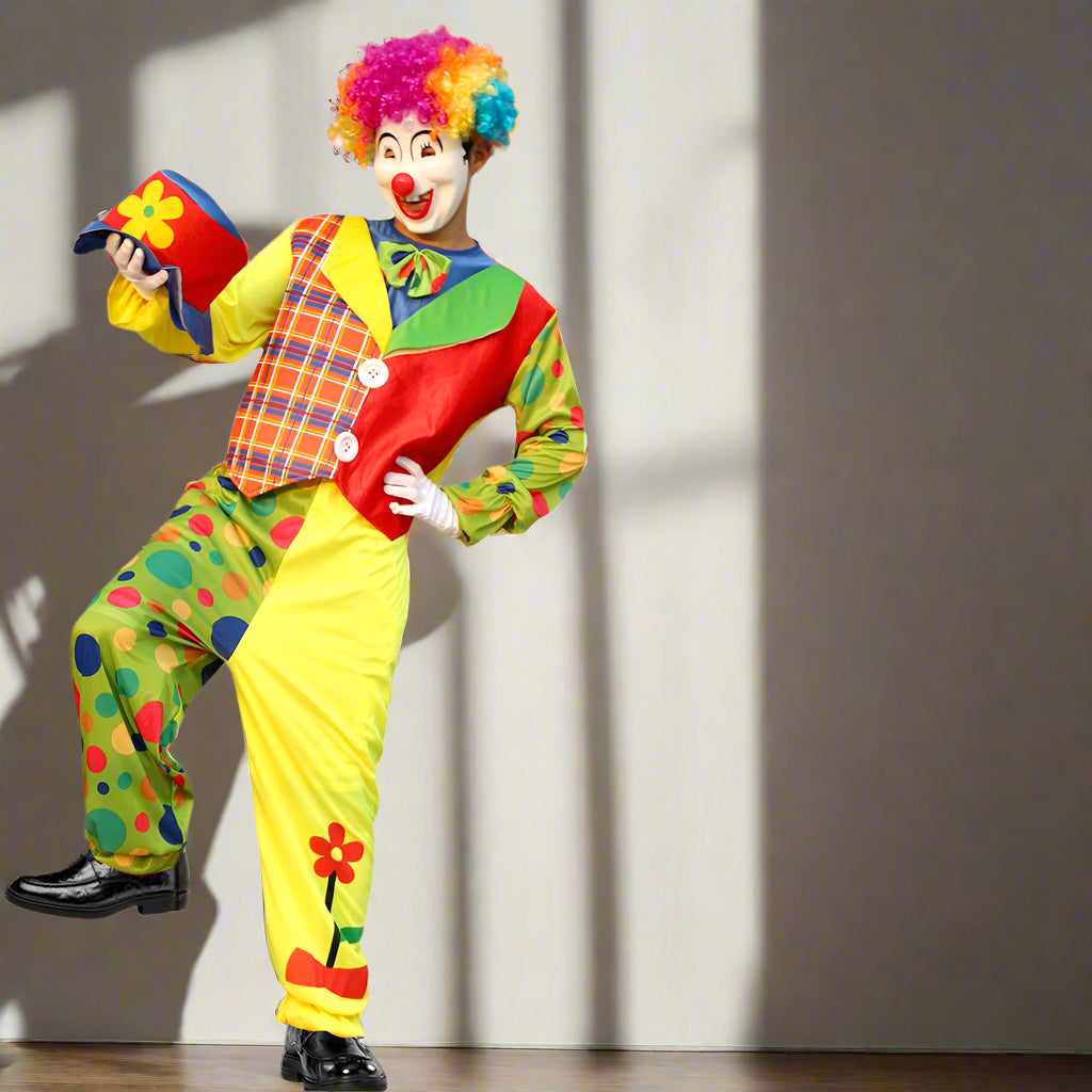 Halloween circus clown costume Stage performance masquerade party Magician adult male costume with hair gloves 12