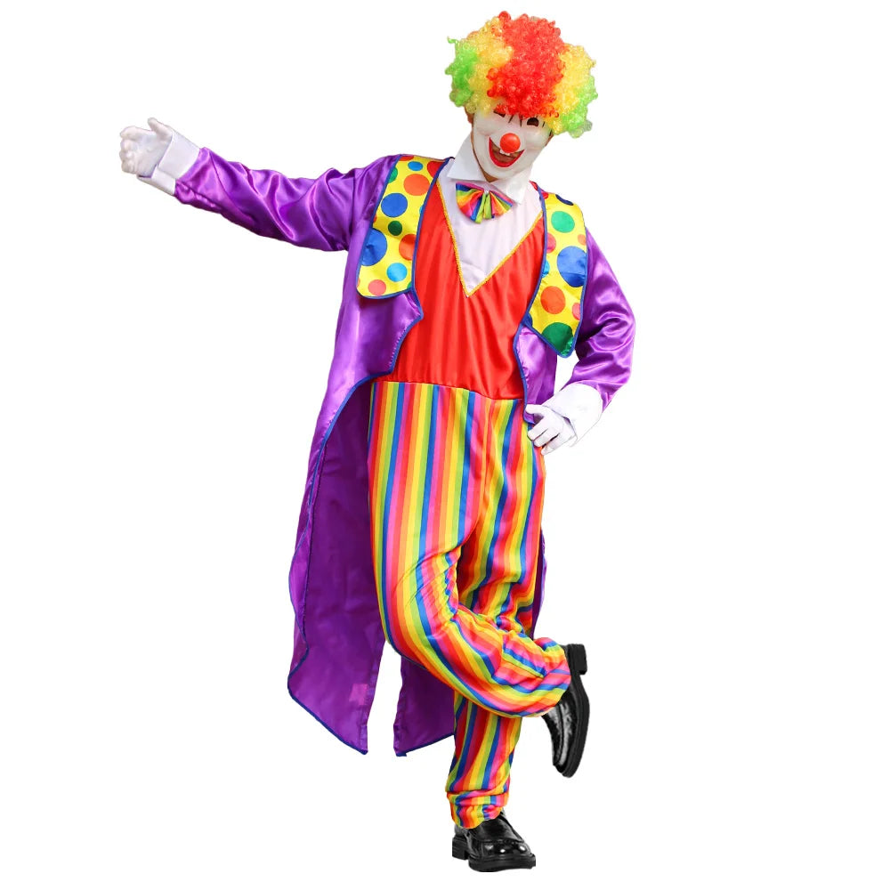 Halloween circus clown costume Stage performance masquerade party Magician adult male costume with hair gloves 2