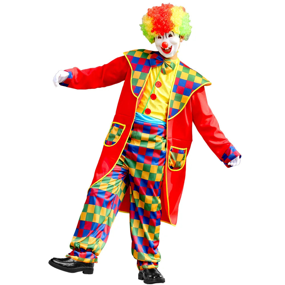 Halloween circus clown costume Stage performance masquerade party Magician adult male costume with hair gloves 3