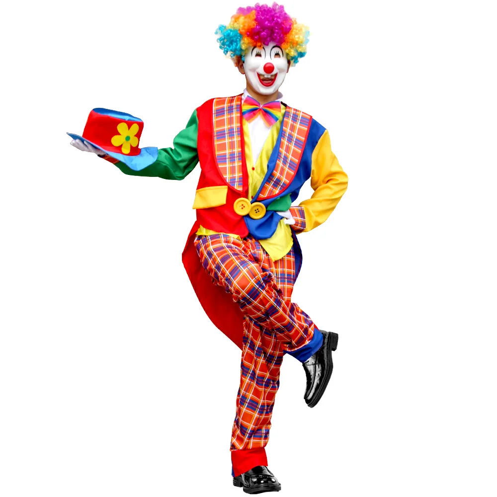Halloween circus clown costume Stage performance masquerade party Magician adult male costume with hair gloves 4