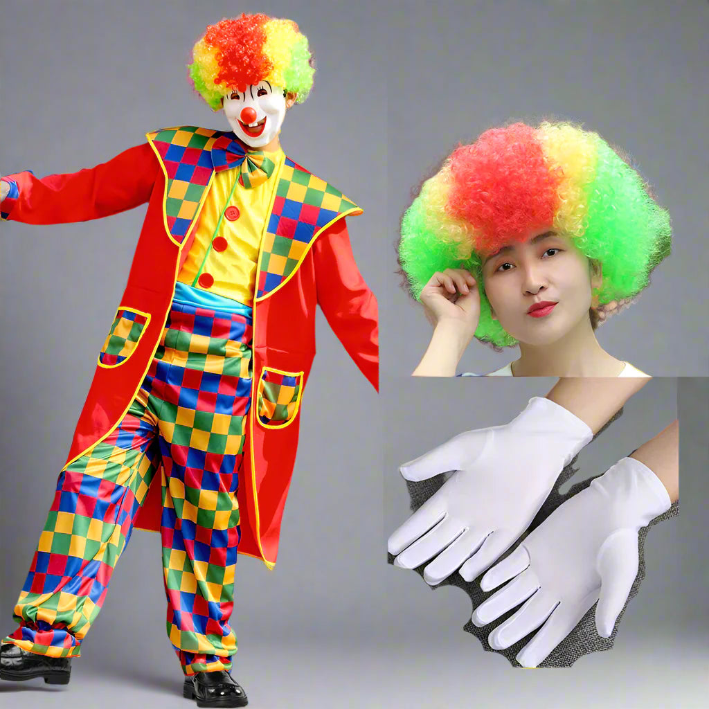 Halloween circus clown costume Stage performance masquerade party Magician adult male costume with hair gloves 6