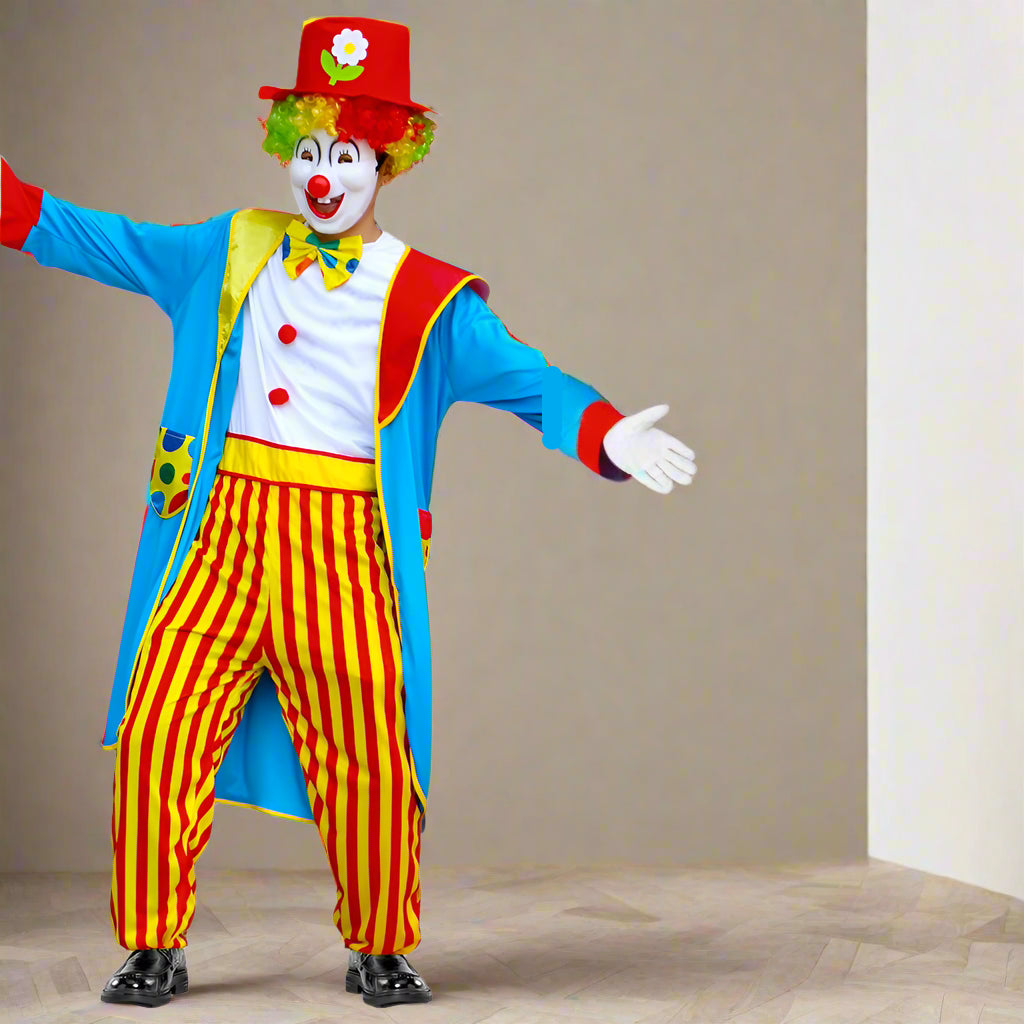 Halloween circus clown costume Stage performance masquerade party Magician adult male costume with hair gloves 8