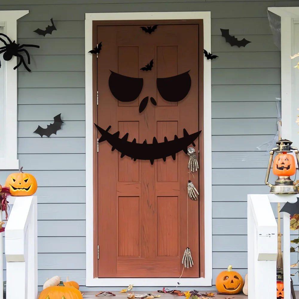 Halloween decoration room door stickers window decor skeleton hand pumpkin DIY devil witch hat glass window stickers ghost 1