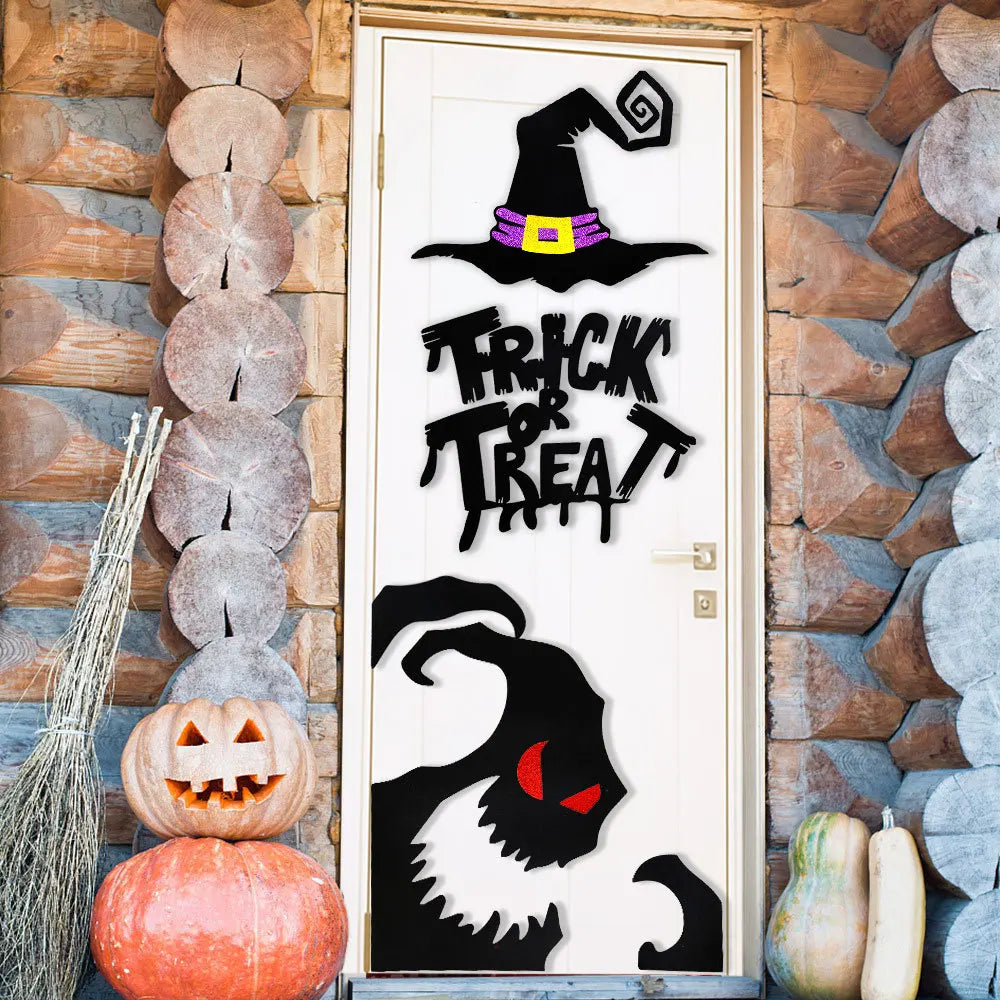 Halloween decoration room door stickers window decor skeleton hand pumpkin DIY devil witch hat glass window stickers ghost 4