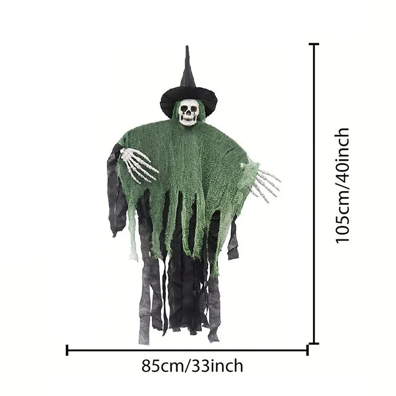 Royallure Hanging Skeleton Ghost with Wizard Hat Haunted House Porch Decoration