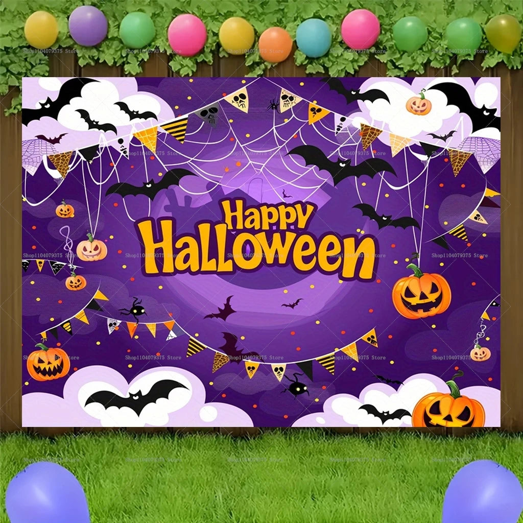 Happy Halloween Evil Witch Bat Black Cat Castle Photography Background Photo Decoration Supplies Home Party Celebration Banner 14
