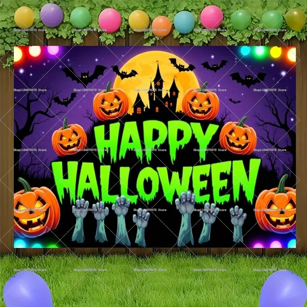 Happy Halloween Evil Witch Bat Black Cat Castle Photography Background Photo Decoration Supplies Home Party Celebration Banner 4