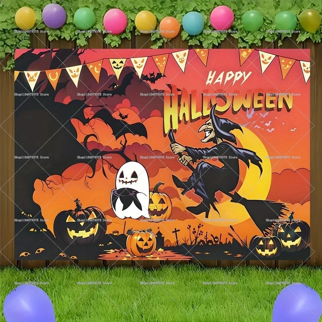 Happy Halloween Evil Witch Bat Black Cat Castle Photography Background Photo Decoration Supplies Home Party Celebration Banner 5