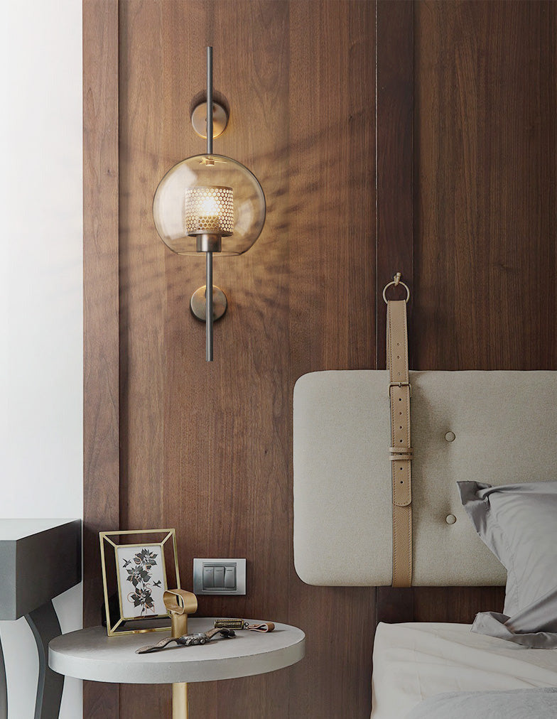 Rayvia Adriel - Modern Honeycomb Brass & Glass Wall Sconce