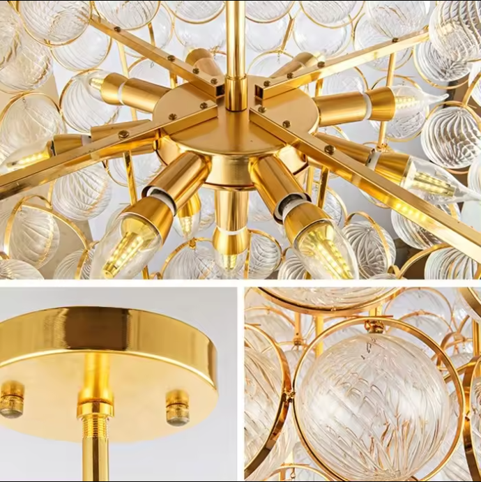 Royelux Modern Gold Glass Sphere Chandelier - Dimmable Living Room Hanging Light