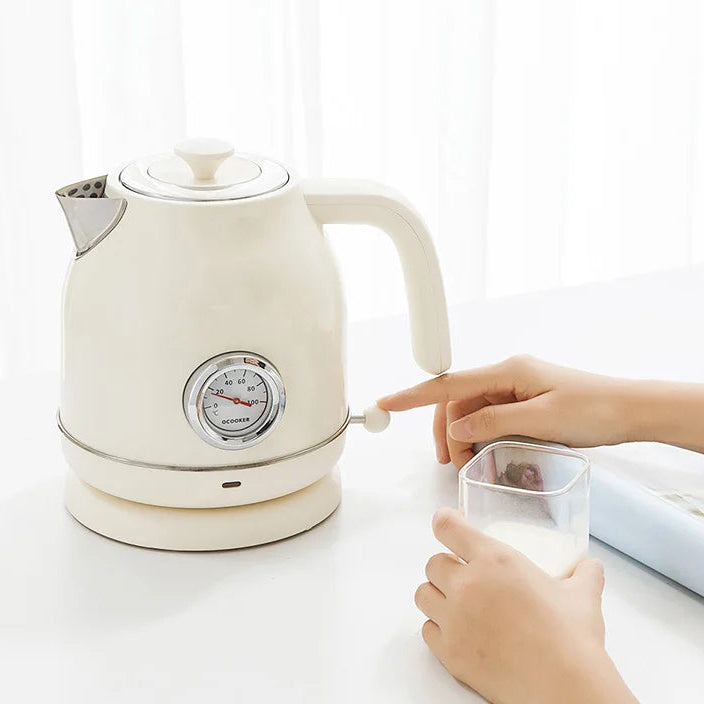 Royallure 58 oz Retro Stainless Steel Electric Kettle – 1500 W Fast-Boil, Temperature Display, Auto Shut-Off