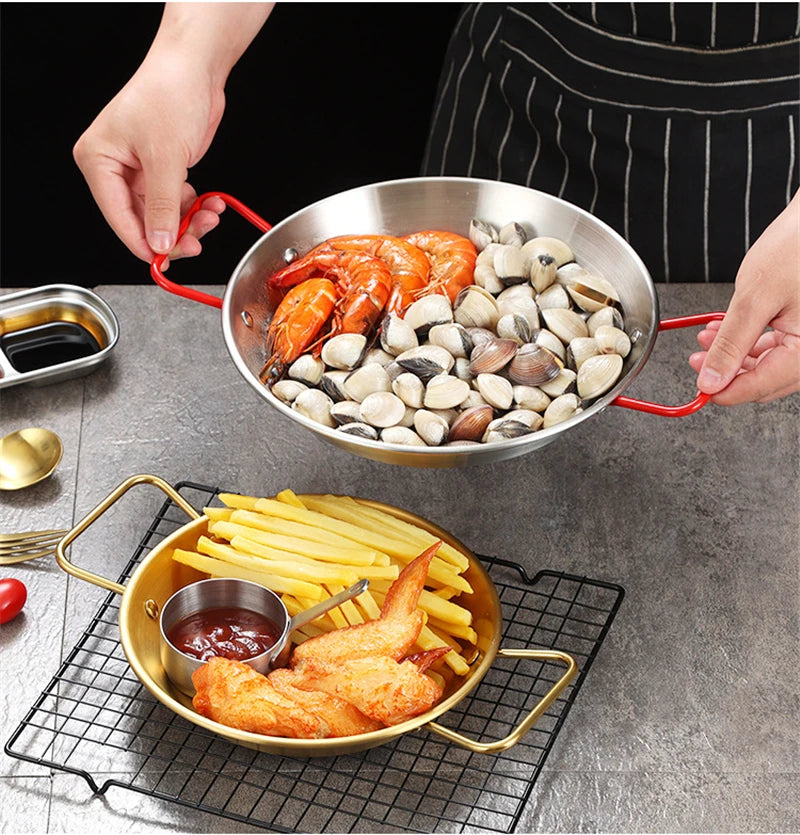 Royallure Stainless Steel Cooking Pot & Frying Pan with Double Handle Kitchen Tray