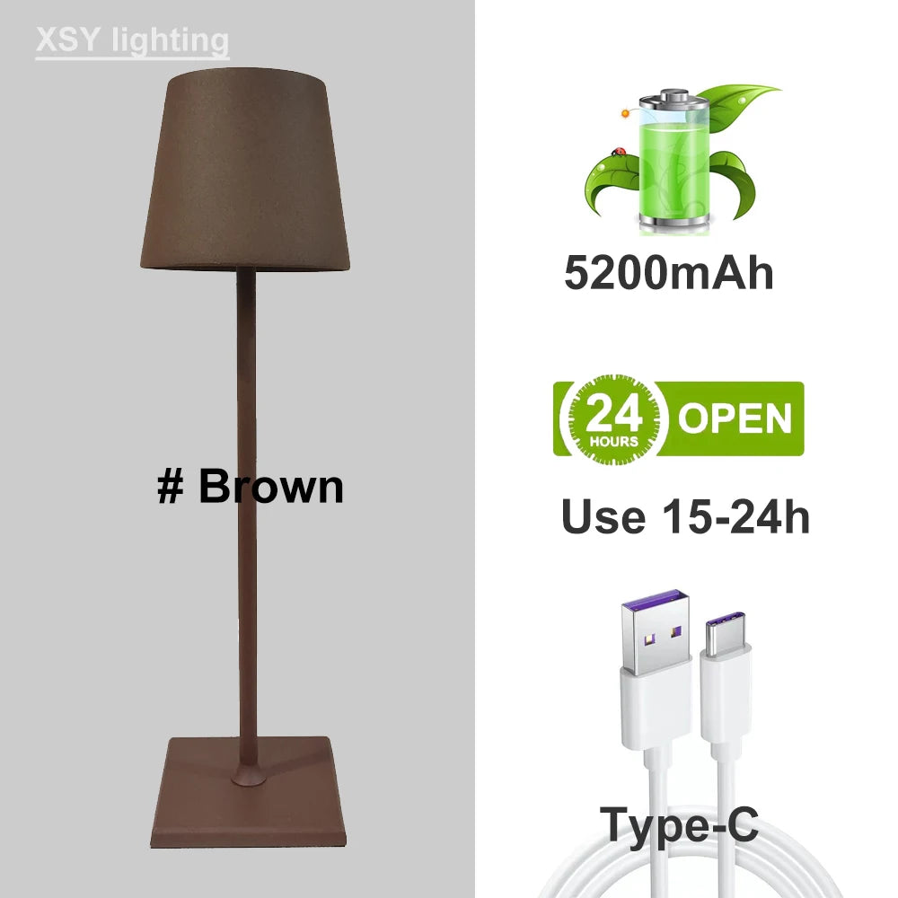 Cordless Lamp - USB Rechargeable Waterproof Table Lamp with Touch Switch - Silver