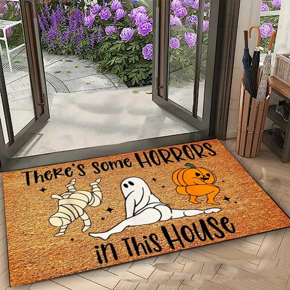 Jack-o'-lantern Halloween Doormat Door Mat Welcome Mat Funny Door There's Horrors This House Living Room Bedroom Home Decoration 8
