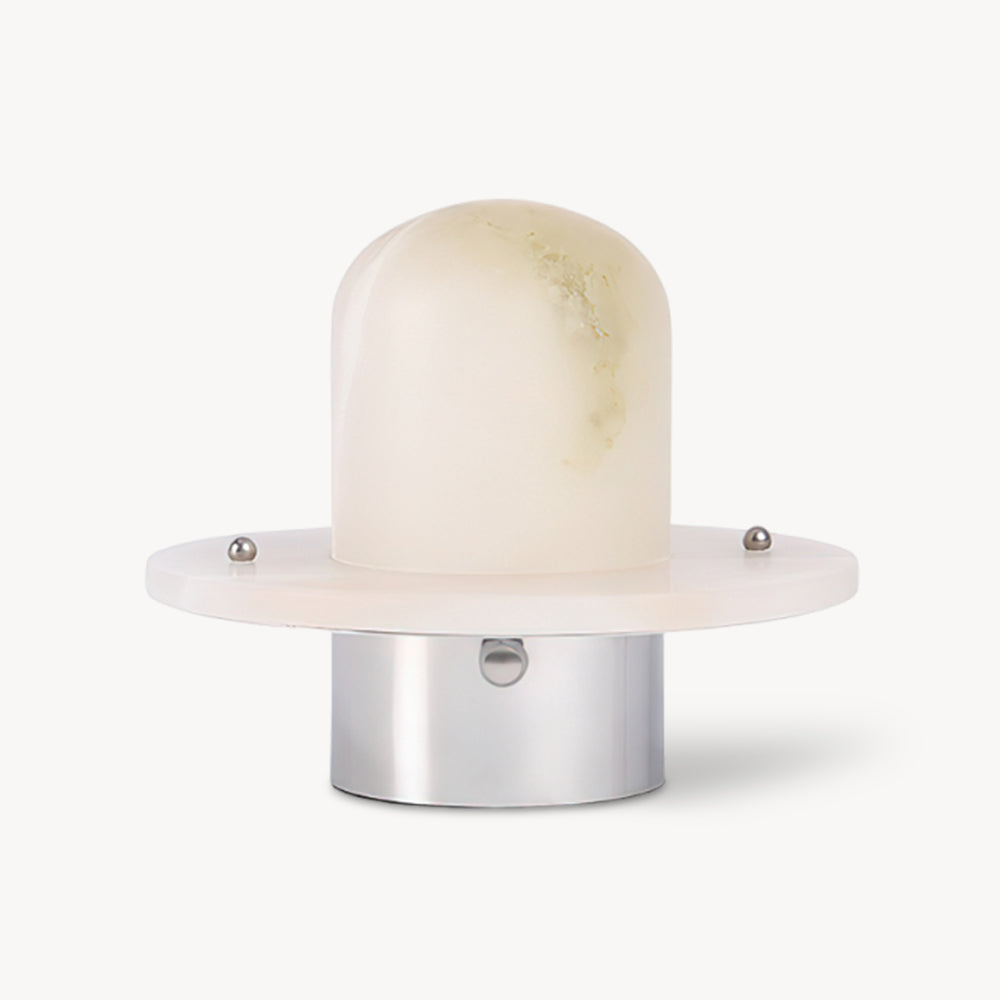 LuxRoyale Alabaster Dome Rechargeable LED Table Lamp with Stainless Steel Base