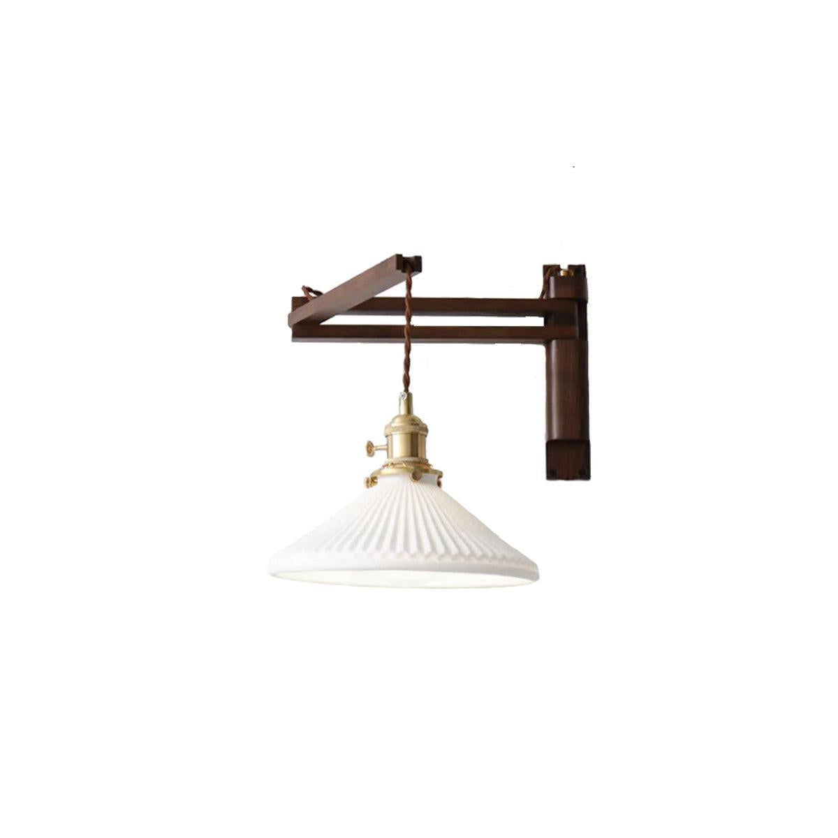 LuxRoyale Japanese-Style Walnut Folding Wall Sconce with Pleated Shade-Royale Basic