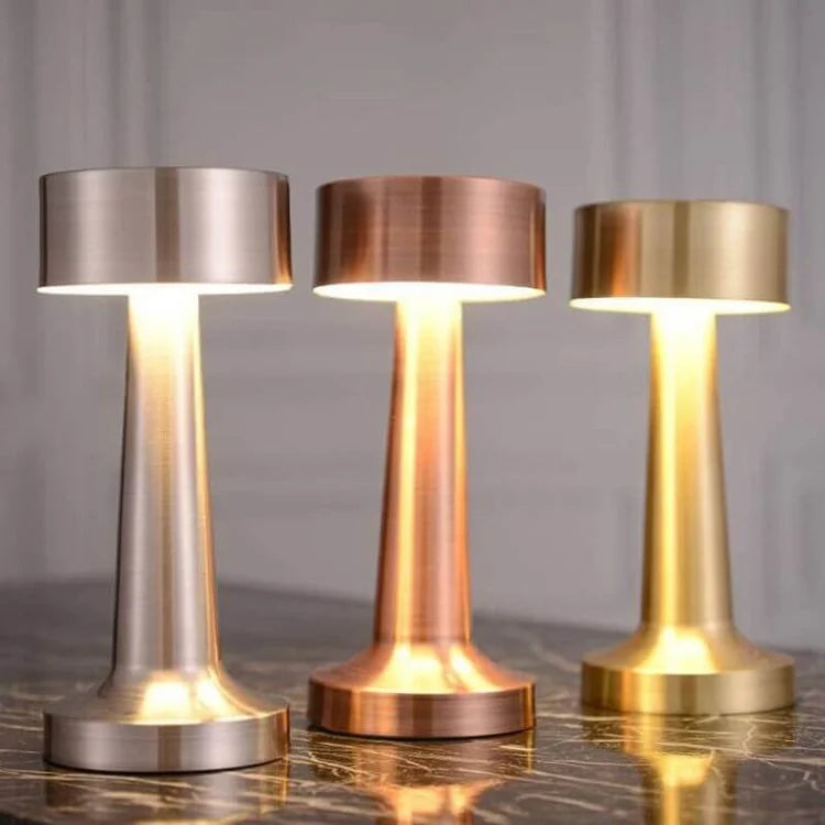 MetalLux Cordless LED Table Lamp – Dimmable with Touch Control, Rechargeable - Gold