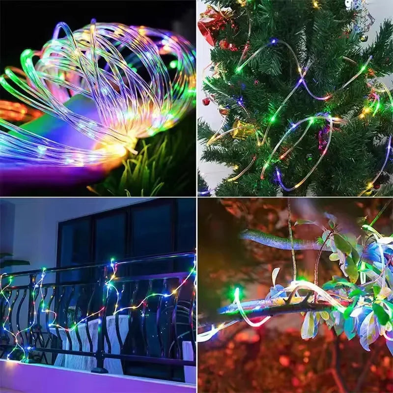 LED Solar Rope Lights Outdoor 50/100/200LEDs 8 Modes waterproof String lights for Garden Christmas Halloween Weddings Decor 2