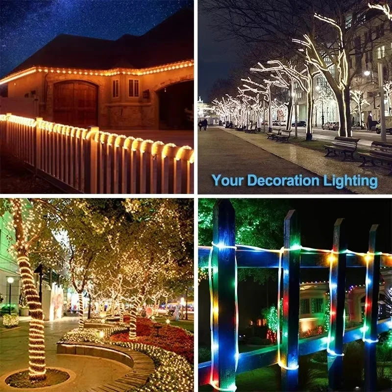LED Solar Rope Lights Outdoor 50/100/200LEDs 8 Modes waterproof String lights for Garden Christmas Halloween Weddings Decor 3