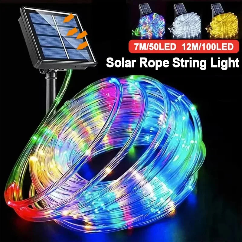 LED Solar String Lights Garden Waterproof Tube Rope Lamp Christmas Garland Fairy Lights For Outdoor Holiday Decoration Lighting 0