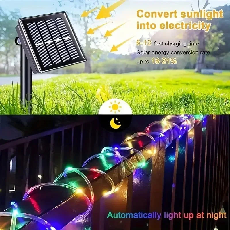 LED Solar String Lights Garden Waterproof Tube Rope Lamp Christmas Garland Fairy Lights For Outdoor Holiday Decoration Lighting 1
