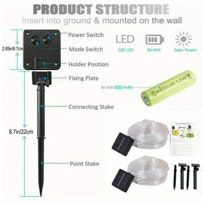 LED Solar String Lights Garden Waterproof Tube Rope Lamp Christmas Garland Fairy Lights For Outdoor Holiday Decoration Lighting 4