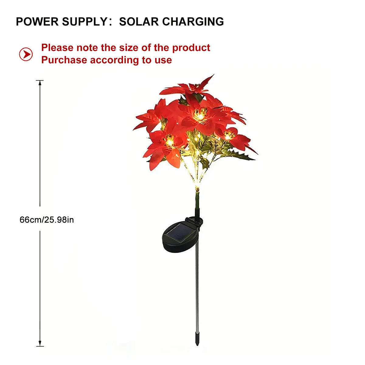 LED solar Christmas flower poinsettia artificial flower light, suitable for decorating Christmas gardens, lawns, and courtyards 5