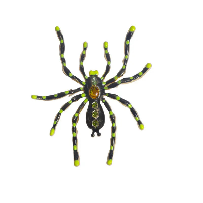 Large Size Exaggerated Funny Spider Brooch Creative Halloween Brooches Green Rhinestones Pin Punk Hip Hop Trend Jewelry Gift 2
