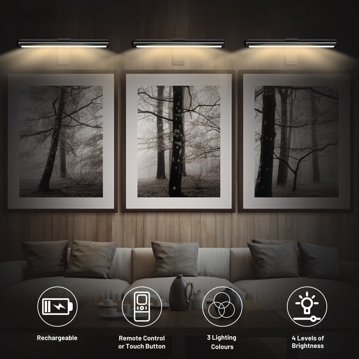 Wireless LED Rechargeable Picture Light with Remote Control - Perfect for Art and Photos - Black