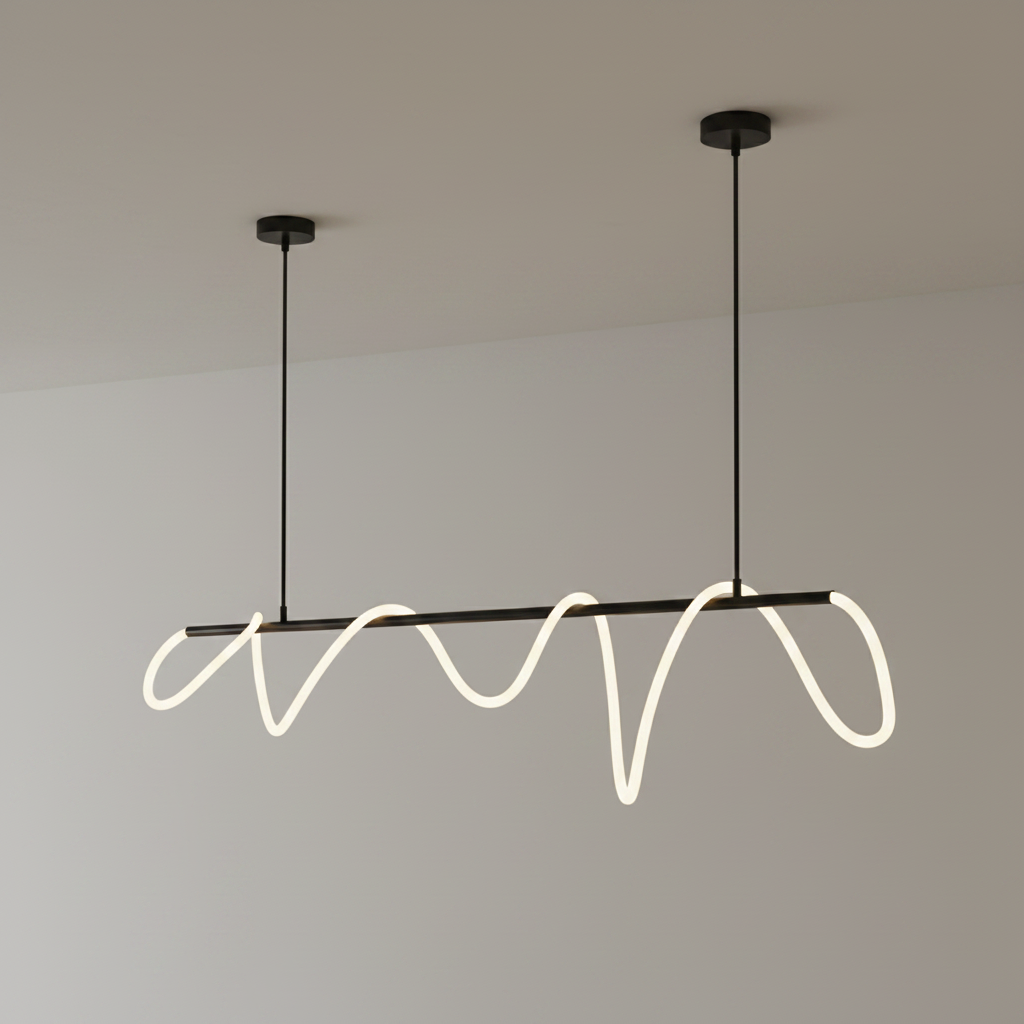 RoyaleGlow Modern LED Linear Chandelier - Flexible Wave Design for Dining & Kitchen