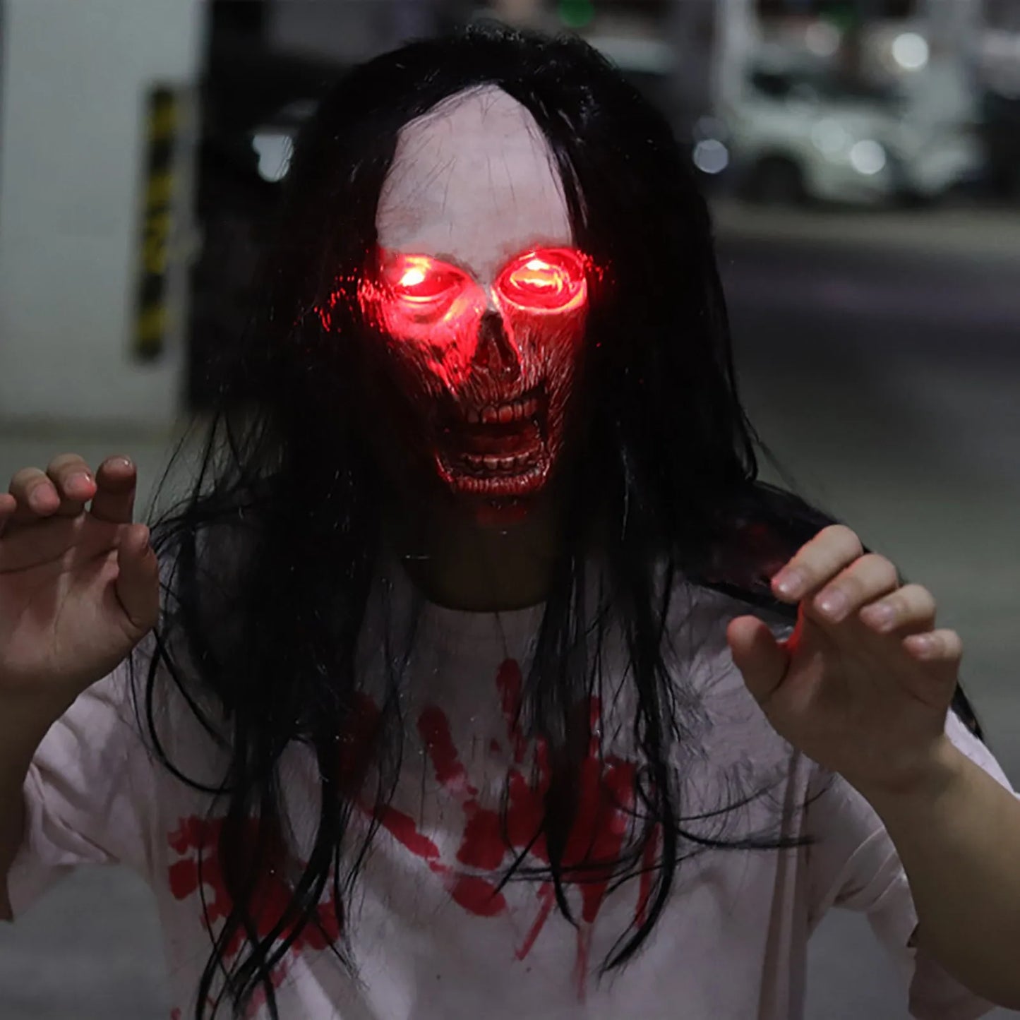 Long Hair Ghost Glowing Eye Mask Cosplay Horror Halloween Carnival Party Simulation Horror Latex Mask Comfortable And Breathable 6
