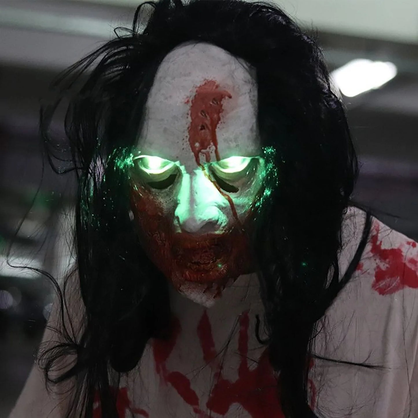Long Hair Ghost Glowing Eye Mask Cosplay Horror Halloween Carnival Party Simulation Horror Latex Mask Comfortable And Breathable 7