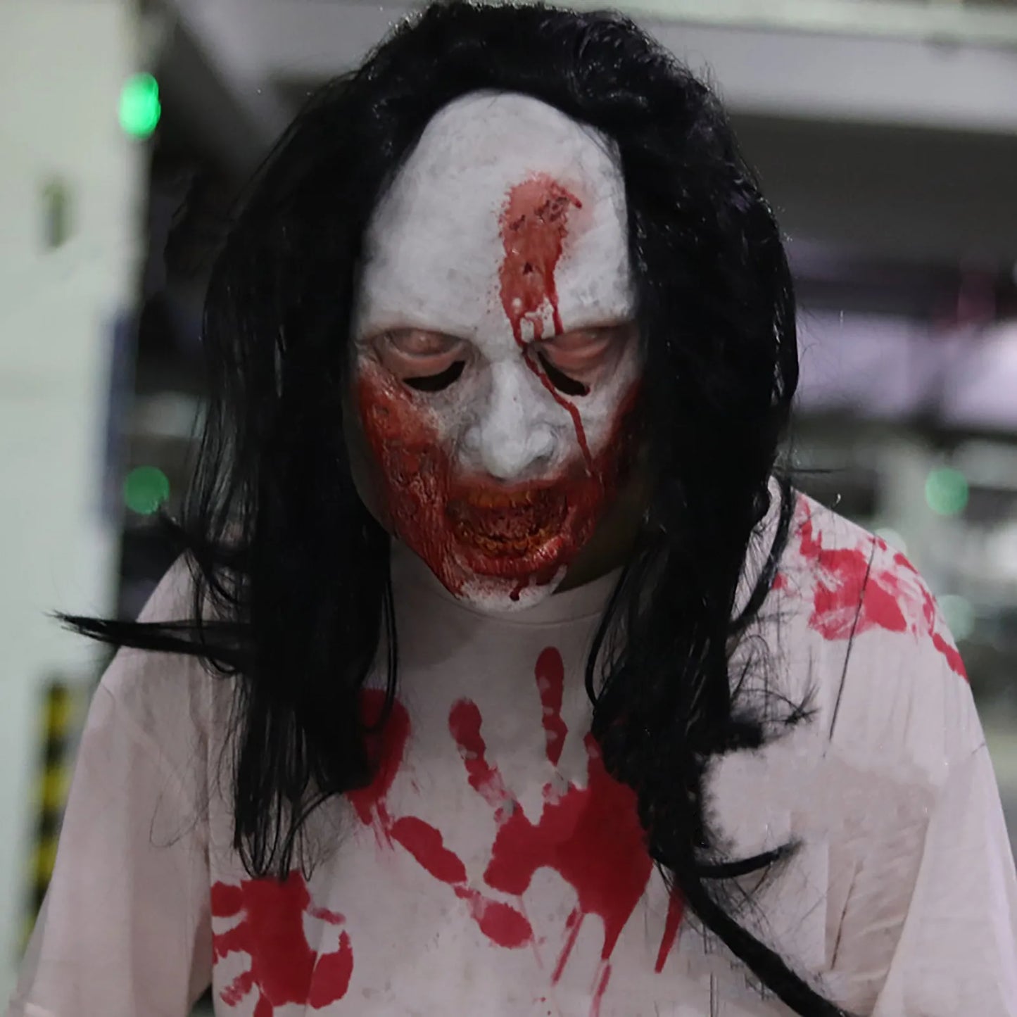 Long Hair Ghost Glowing Eye Mask Cosplay Horror Halloween Carnival Party Simulation Horror Latex Mask Comfortable And Breathable 9