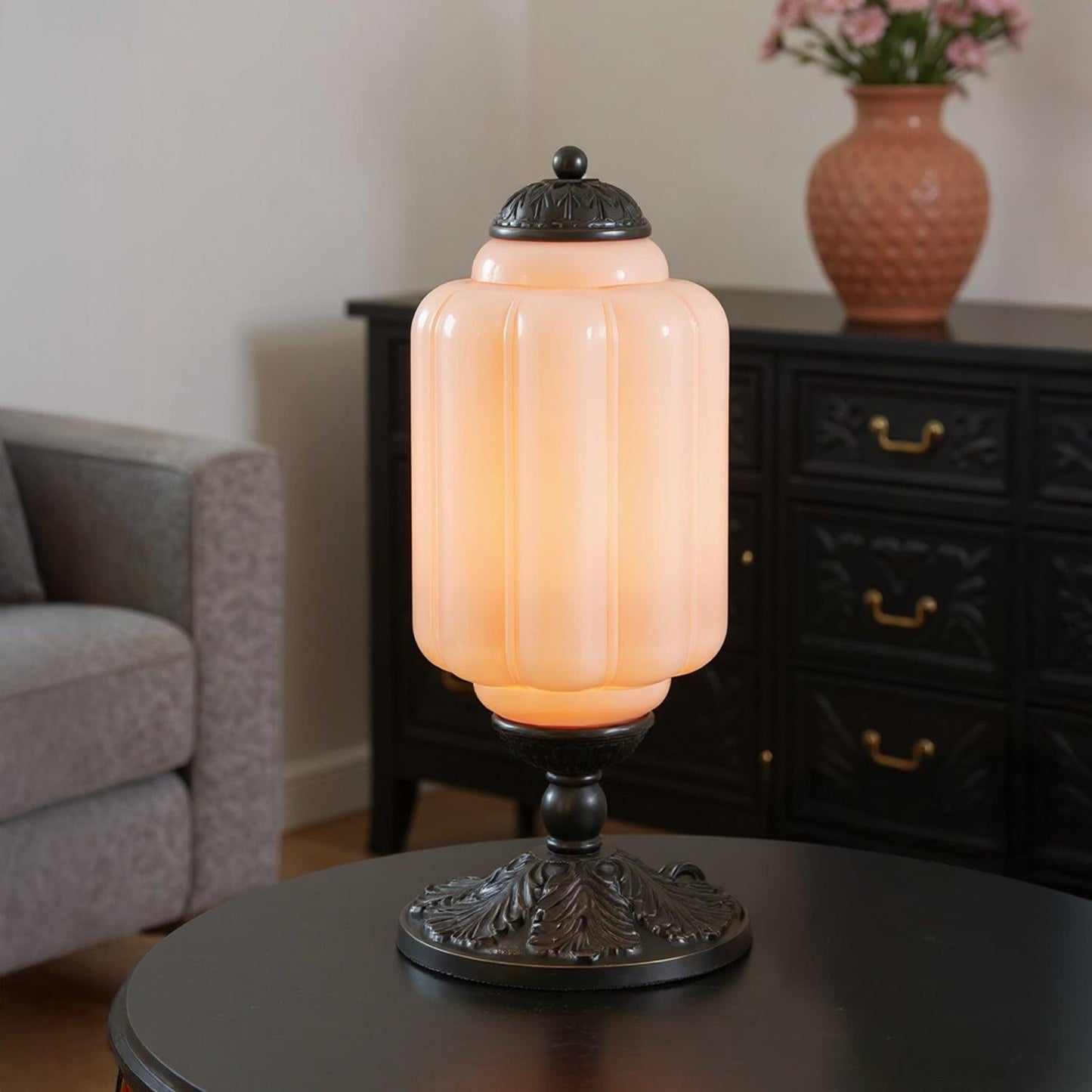 LuxRoyale French Retro Cream Milk Glass Textured Table Lamp