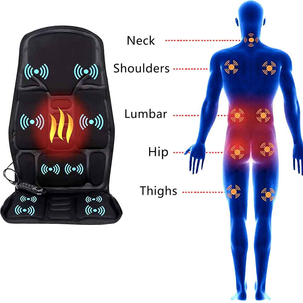RoyaleGlow 8 Mode Massage Chair Pad With Heated Back Neck Cushion For Car & Home